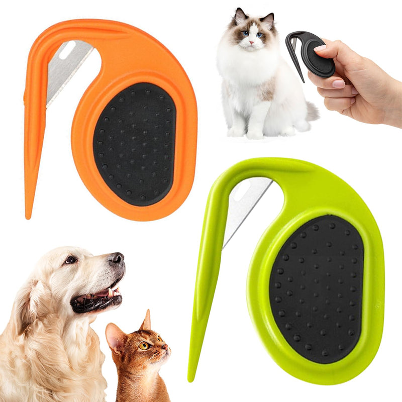 Pack of 2 Pet Knotting Comb, Grooming Knife for Long-Haired Pets, 3 in 1 Multifunctional Hair Removal Comb, Detangling Knife Cat, Splitter Fur Detangler Detangling Comb for Dogs. (orange+green) orange+green - BeesActive Australia