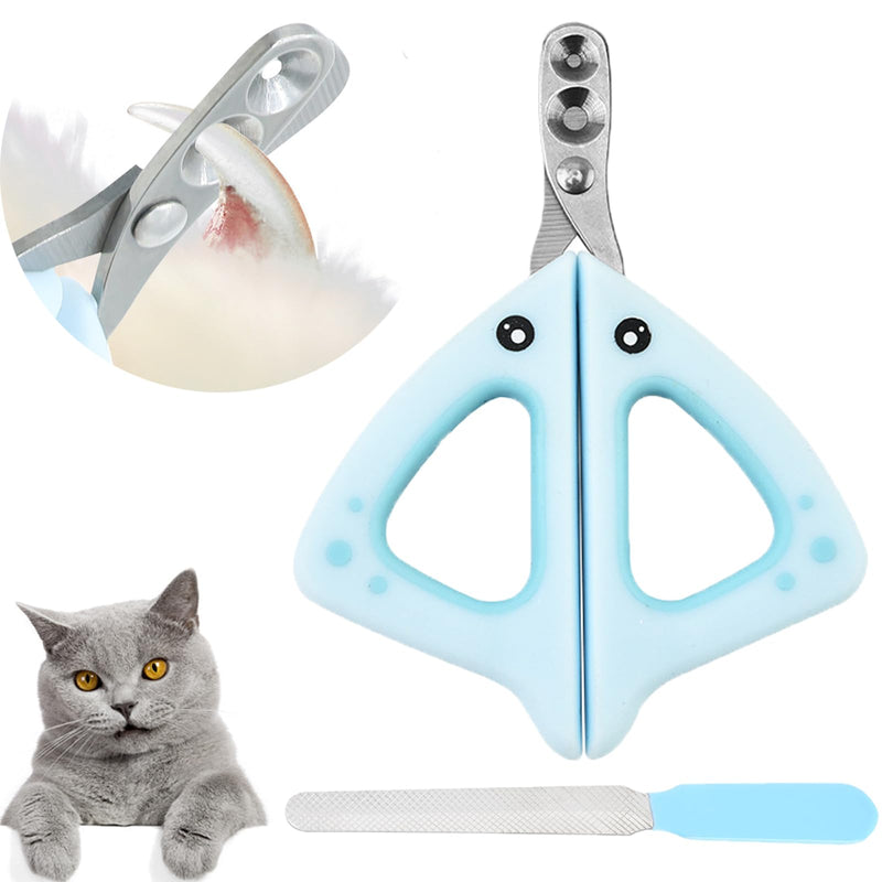 BSITSSS Cat Claw Scissors with Protection, Cat Claw Cutter with 2 mm & 4 mm Hole, Cat Nail Scissors Professional Cat Claw Cutter Cat Nail Clipper for Small Dogs Puppies Cats with File (Blue) Blue - BeesActive Australia