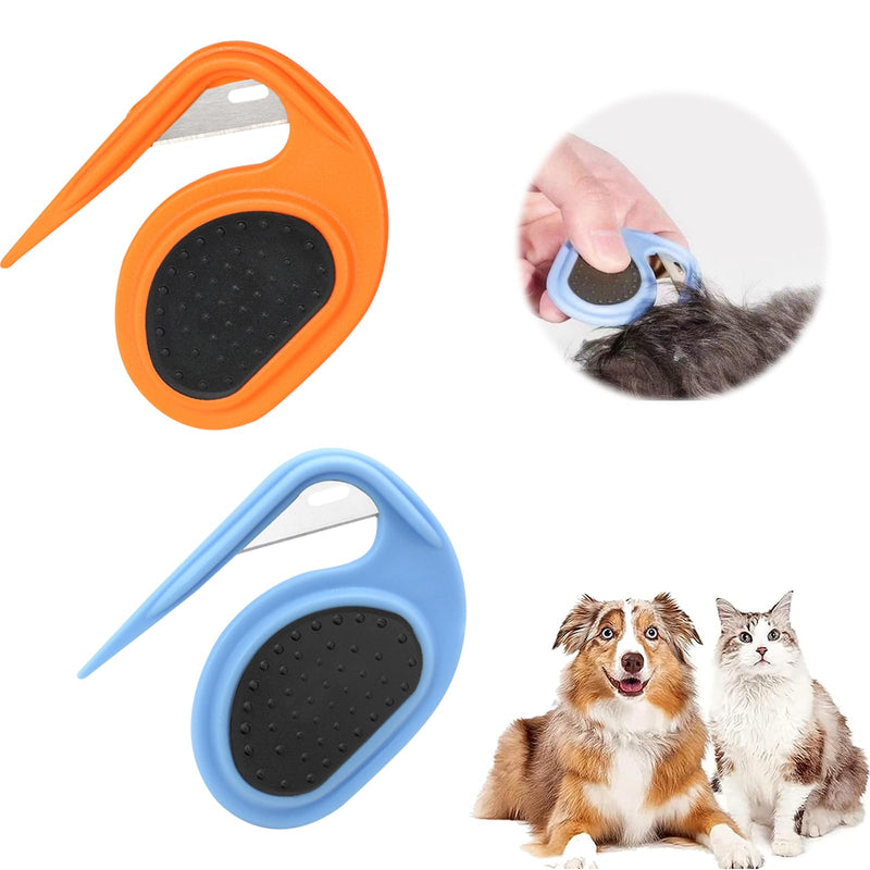 Wekuw Detangling Knife Cat, Pack of 2 Grooming Knife for Long-Haired Pets Pet Knotting Comb 3 in 1 Multifunctional Hair Removal Comb Grooming Knife Cat for Removing Tangles - BeesActive Australia