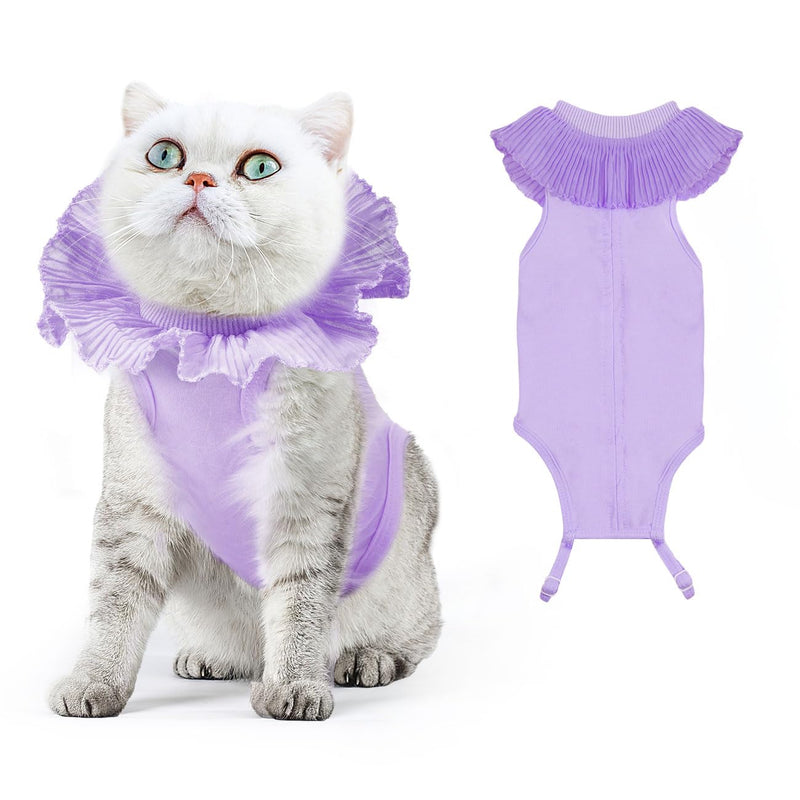 VavoPaw Cat Bodysuit After Surgery for Female Cats, Breathable Cat Clothing for Surgical Recovery for Abdominal Wounds, Soft Fabric Kitten Suit E-Collar Alternative for Cats, M Purple - BeesActive Australia