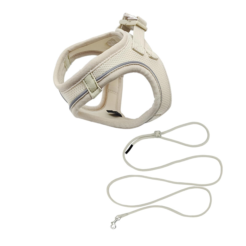 Qianruida Dog Harness for Cats, Step-In Dog Harness with Leash, Reflective Breathable Mesh Soft Comfortable Adjustable Vest for Small Dogs Cat Harness for Hiking Running (Beige XXXS) BEIGE - BeesActive Australia