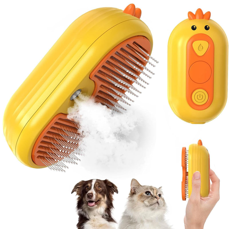 3-in-1 cat brush with steam for pet care, cat steam brush with spray for long and short-haired cats and dogs, self-cleaning dog brush with steam pets with water tank yellow - BeesActive Australia