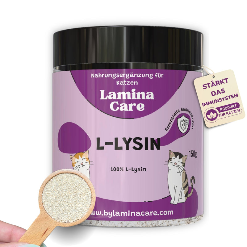 Lamina Care - L Lysine Cat as a remedy for cat colds, natural L-Lysine strengthens the cat's immune system, L Lysine powder with a pleasant taste and easy to incorporate into daily food - BeesActive Australia