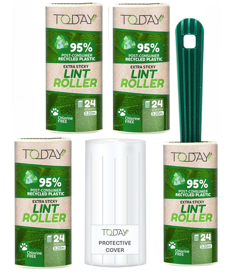 Today - Lint roller 4 rolls with 1 dispenser + lid, 95% recycled material - 24 layers of lint roller animal hair Easy-Peel. Suitable for hair, dust and clothing 4 Rotoli + Manico + Coperchio - BeesActive Australia
