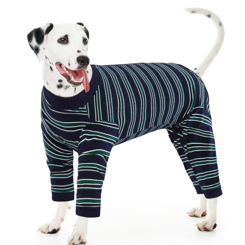 Kuoser dog bodysuit after surgery for medium-sized dogs pajamas, one-piece surgery body dog castration male, dog body suit with legs, long sleeves for dogs surgery body bitch, dog collar alternative, L L (back: 43 cm; chest: 62 cm) navy stripe - BeesActive Australia