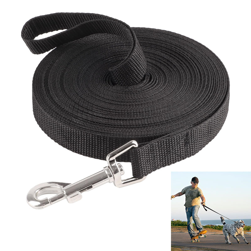 Towing leash 10m for dogs, long dog leash for training and outdoors, training leash for small to large dogs, robust nylon dog leash with hand strap and D-carabiner (black) black - BeesActive Australia