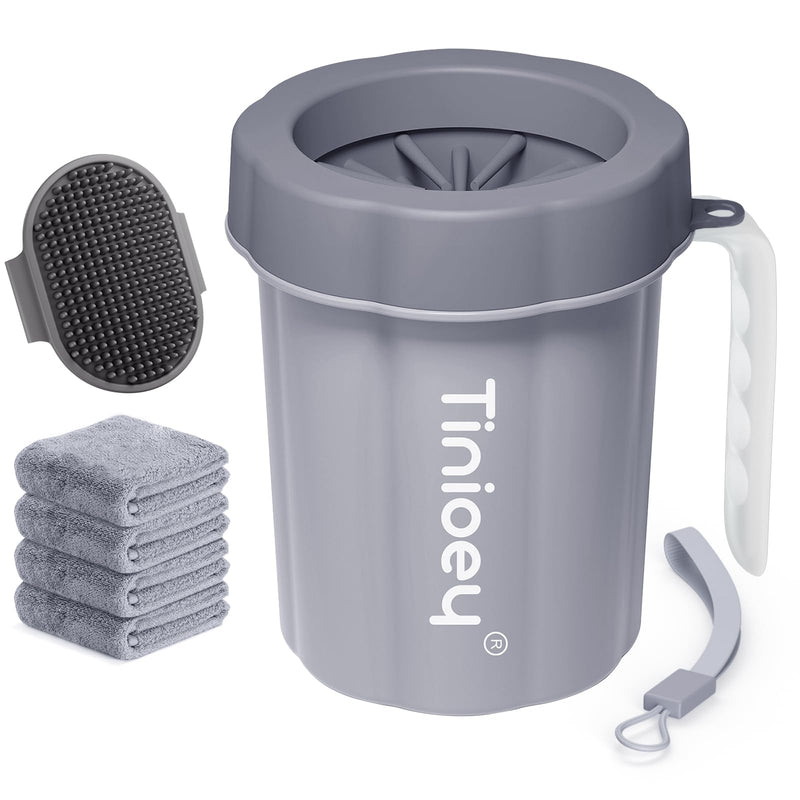 Tinioey Paw Cleaner for Dogs with Handle | Incl. 4 dog towels and bath brush | Dog paw cleaner | Dog paw cleaner | Dog Accessories for Medium Small Dogs | Dog Things (Gray) Medium with Gray Handle - BeesActive Australia
