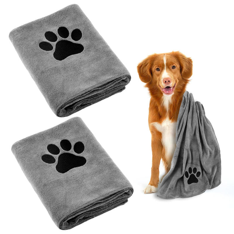 Dog towel, pack of 2 dog towels, extra absorbent for dogs and cats, gray quick-drying pet microfibre towels, 100 x 50 cm dog towel for cats, dogs or other pets - BeesActive Australia