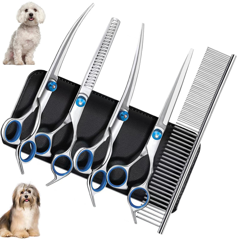 Gentpovth dog scissors set, professional 5-in-1 dog scissors, dog and cat safety grooming scissors, including thinning scissors, curved, straight scissors, grooming comb, for cats and other animals - BeesActive Australia