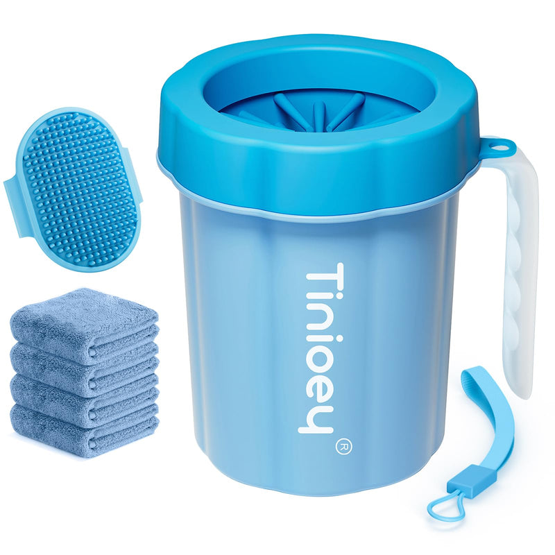 Tinioey Paw Cleaner for Dogs with Handle | Incl. 4 dog towels and bath brush | Dog paw cleaner | Dog paw cleaner | Dog Accessories for Medium Small Dogs | Dog Things (Blue) - BeesActive Australia
