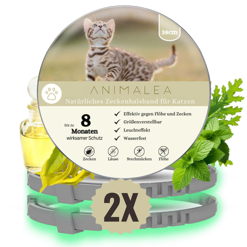 Animalea® tick collar for cats (2 pieces) - length 38cm - effective protection against ticks and fleas - waterproof and bright for up to 8 months tick protection with 100% natural ingredients - BeesActive Australia