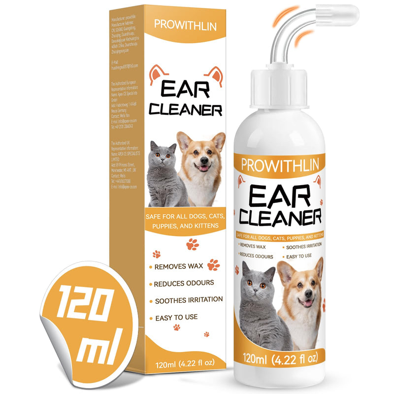 prowithlin Ear Cleaner Dogs (120 ml) - Removes wax and odors, stops head shaking and scratching - Gentle ear drops for dogs - Ear cleaner for all cats and dogs - BeesActive Australia