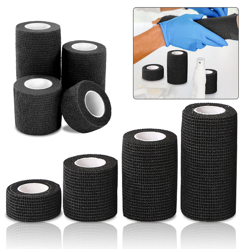 12 rolls of black self-adhesive bandage, 2.5cm x 4.5m/5.0cm x 4.5m/7.5cm x 4.5m/10cm x 4.5m adhesive bandage, bandages for pets, dog bandages for first aid for sports injuries - BeesActive Australia