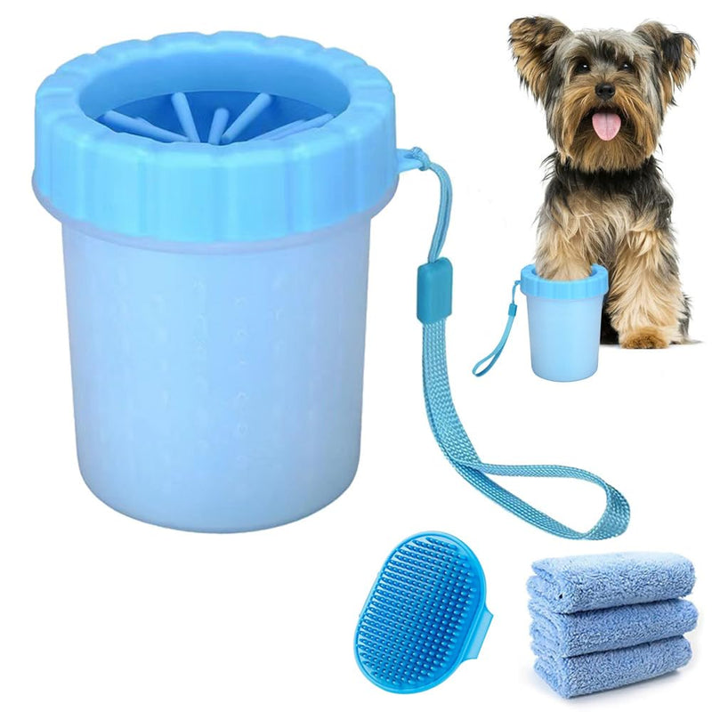 Paw Cleaner for Dogs, Soft and Comfortable Paw Cleaner, Portable Silicone Pet Paw Cleaner, with 3 Towels for Cats and Dogs Paw Washer (Blue) - BeesActive Australia