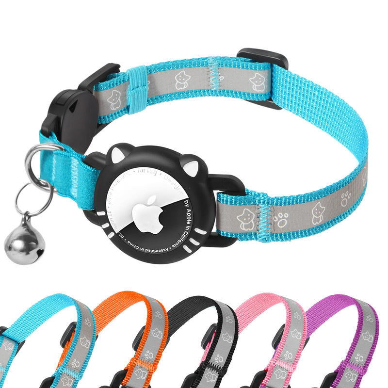 Agoum Lux Airtag Cat Collar AirTag Collar Cat Reflective with Safety Clasp Bell Cat Collars with Airtag Case Adjustable for Cats, Blue, XS (17.5-23 cm) XS (17.5-23 cm) - BeesActive Australia