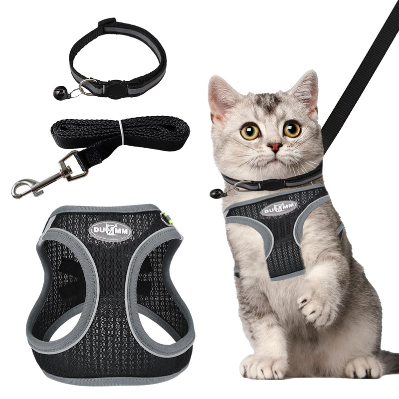 Cat harness escape-proof, cat harness set with leash, cat harness for walking, puppy harness with reflective and breathable for small and medium-sized cats, black (XS) XS - BeesActive Australia