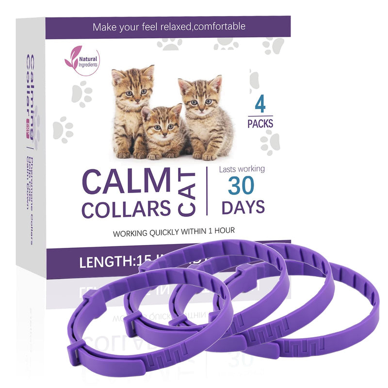 4 Pack Cat Anti-Stress Collar, Purple Anti-Anxiety Collar with Natural Pheromones with Adjustable Size, Anxiety Relief Collars, Lasts 30 Days, for Small and Large Cats - BeesActive Australia