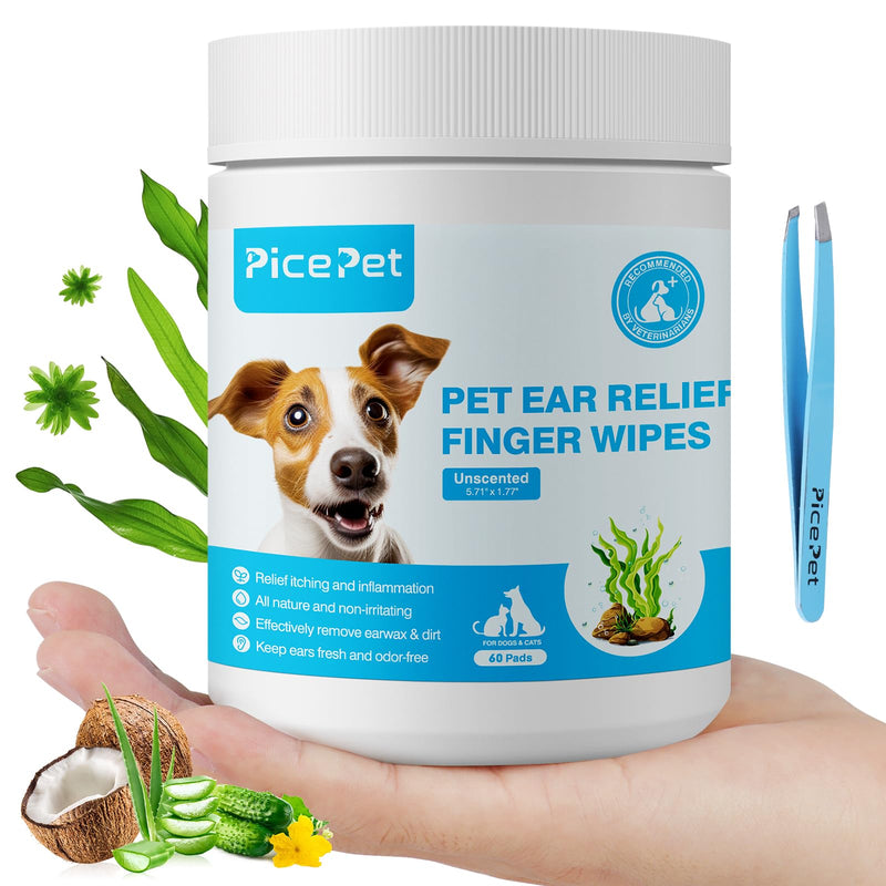 PICE PET Seaweed Ear Cleaner Wipes for Dogs & Cats - Gentle finger wipes for cleaning earwax and dirt - Relieves itching and inflammation - Fragrance-free, hypoallergenic and deodorizing - BeesActive Australia