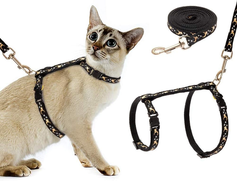 Cat harness with leash adjustable reflective harness for cat escape-proof chest strap with safety buckle cat harness for walks cat vest black for medium and large kittens black with star - BeesActive Australia