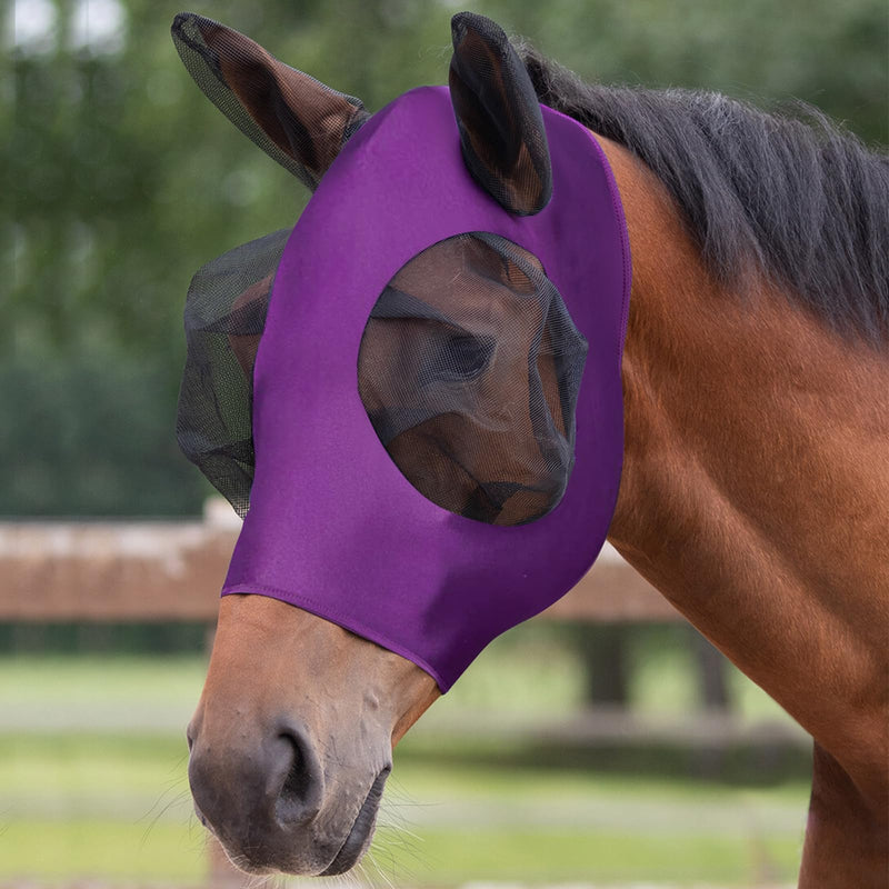 Adiwo Fly Mask Horse UV Protection, Super Comfort Stretchy Horse Fly Mask with Large Eye Space Elastic Horse Fly Mask with Ear Protection Fly Hood Horse Fly Mask Breathable Skin-Friendly Purple - BeesActive Australia