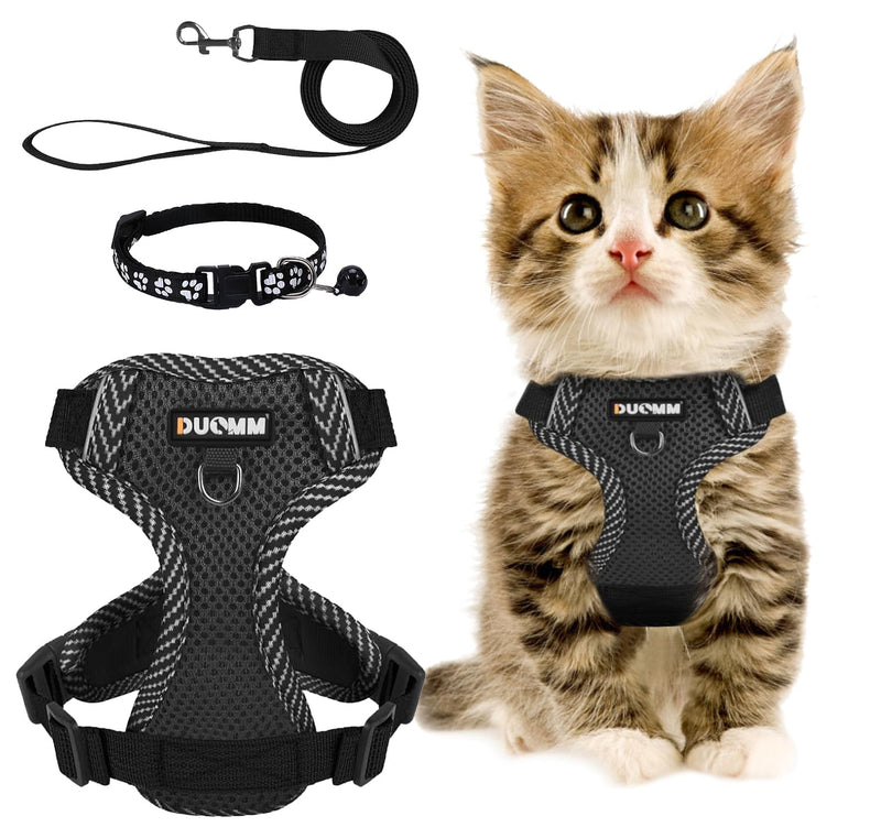 Cat harness with leash set, adjustable cat harness, escape-proof with reflective harness, breathable cat harness and collar set for dogs and cats on walks (S) S - BeesActive Australia