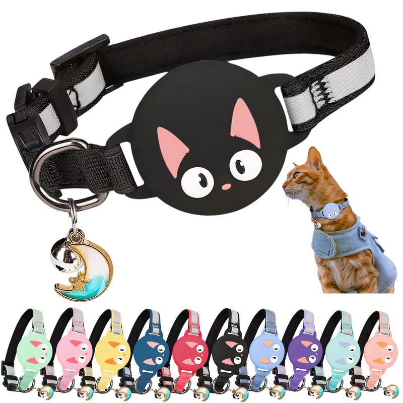 Kittytag Cat Collar with Accessories Compatible with Apple Airtag Reflective and Luminous GPS Cat with Anti-Throttling Adjustable GPS Airtag Not Included Black - BeesActive Australia