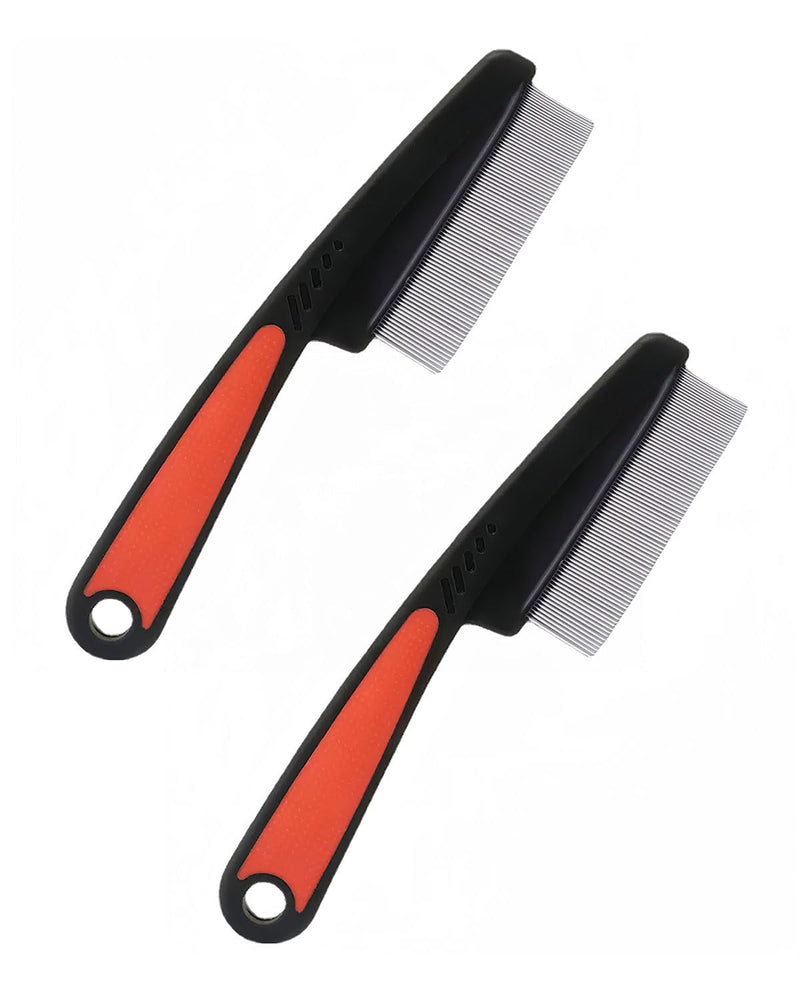 HSIXHAF Pack of 2 Flea Combs for Dogs Cats Professional Dog Cat Lice Comb Stainless Steel Lice Flea CombDust Comb Flea Comb Coarse & Fine Teeth - BeesActive Australia