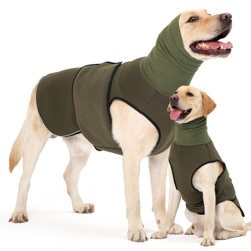 HEYWEAN dog coat with calming hood and ear protection, anti-stress vest, dog calming vest, dog turtleneck for dogs, anxiety calming jacket for dogs, calming shirt with reflective stripes, XL olive - BeesActive Australia