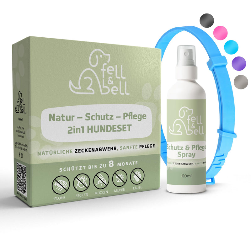 fell&bell tick collar with 60 ml coconut care spray - natural oils against vermin - dog collar in 5 colors - protection up to 8 months - flea collar - waterproof - for all dogs (blue) blue - BeesActive Australia