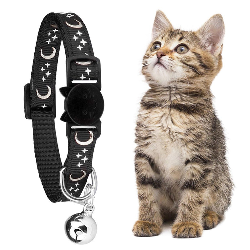 ZXUPOI Reflective Cat Collar with Safety Clasp and Bell 2-Piece Adjustable Collar Cat Kitten 19-32cm Black - BeesActive Australia