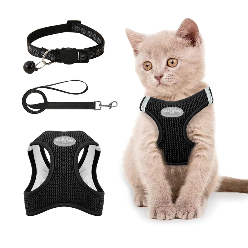 Muecleao Cat Harness, Adjustable Cat Harness with Leash for Cats, Soft Harness Cat Collar Cat Harness Escape-Proof Adjustable Cat Vest for Cats (Black, XXS) Black - BeesActive Australia