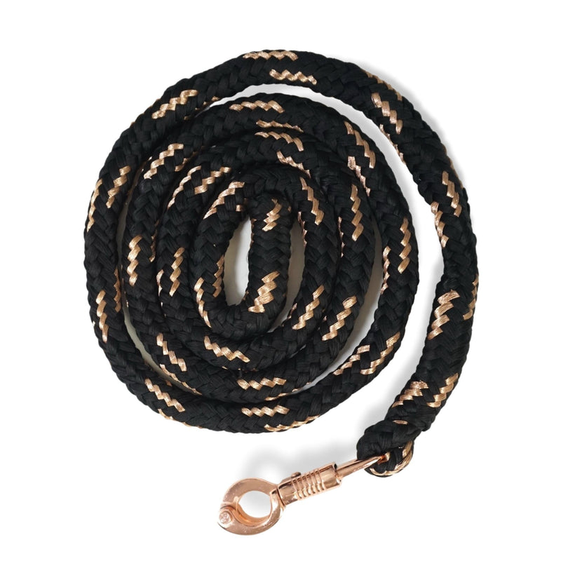 Lead rope horse with panic hook rose gold horse rope length 2m many colors with glitter (black-gold) black-gold - BeesActive Australia