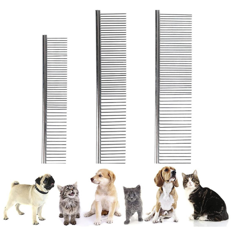 3 Dog Combs Pet Steel Comb Stainless Steel Pet Grooming Comb for Large Medium and Small Dogs and Cats from Tangles and Knots Poodle Grooming Deshedding Tool - BeesActive Australia