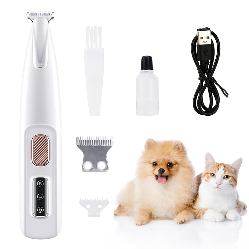 Lottsall Quiet Dog Clipper, Paw Trimmer for Dogs, Professional Pet Hair Trimmer with LED Light for Paws, Eyes, Ears, Face, Body, White - BeesActive Australia