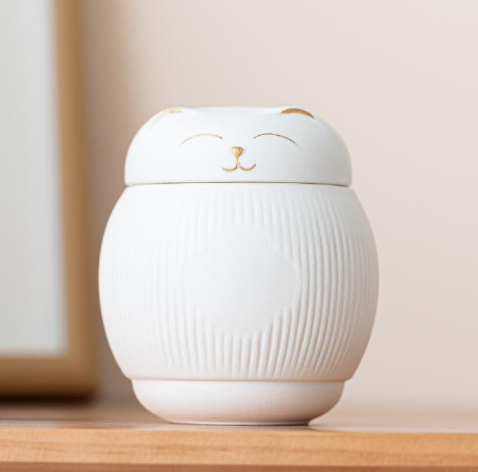 DiDiBirDi Ceramic Urn for Cat, Animal Urn, Pet Cremation Box, Cat Urn for Ashes, Black Cat Urns for Ashes (White) White - BeesActive Australia