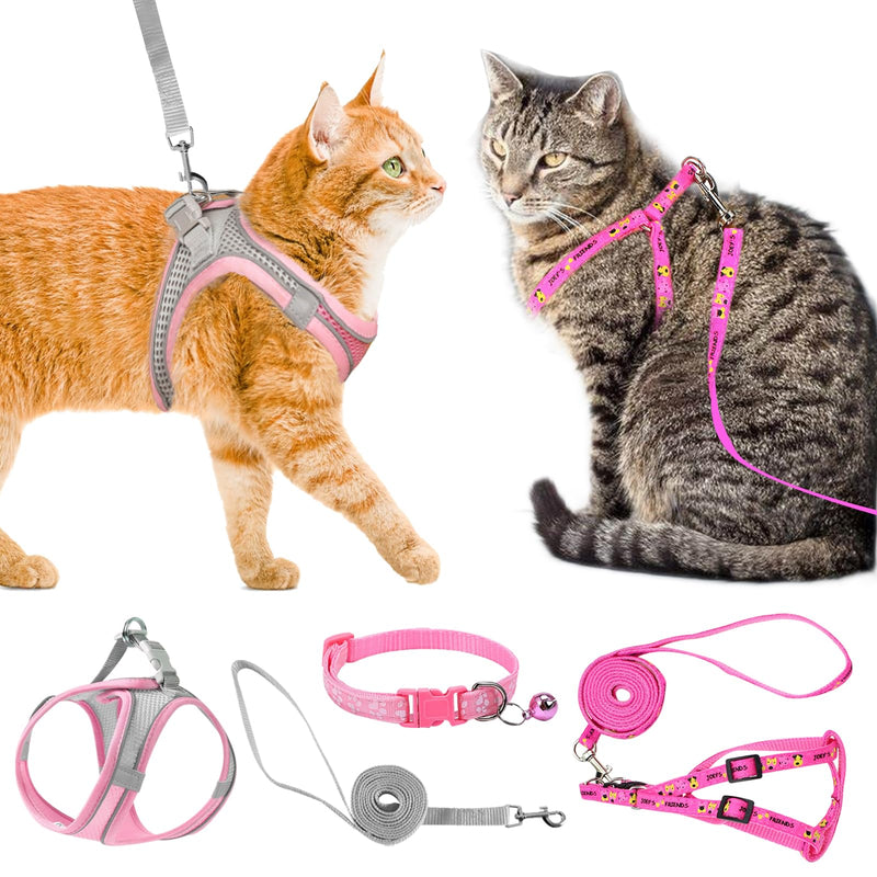TYXHXTF Pack of 3 Cat Harness with Lead, Escape-Proof, Adjustable Cat Harness, Cat Lead with Harness for Cats, Kittens, Dogs, Puppies, Soft Harness, Breathable Cat Lead, Pink, XS - BeesActive Australia
