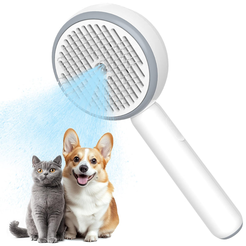 FUKUMARU Cat Brush with Steam, One-Click Cleaning Steam Brush Cat, Cat Brush with Water Tank and Spray, Anti Static Electricity and Tangle Steamy Brush for Cats Dogs, White White - BeesActive Australia