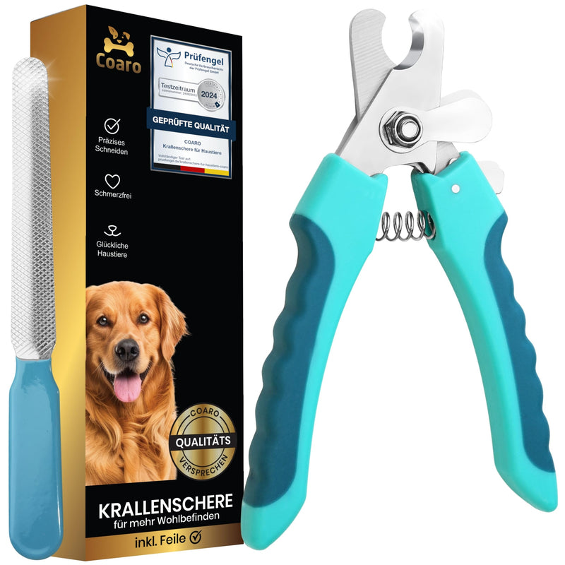 COARO claw scissors for dogs and cats with high-quality stopper to protect against injuries - including stable fixation - claw cutter with professional file - made of robust stainless steel (L) L - BeesActive Australia