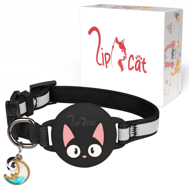 LipCat® Premium AirTag Cat Collar - Adjustable & Reflective Safety Collar with Breakaway Closure, Soft Nylon, Compatible with Apple AirTag, Black - BeesActive Australia