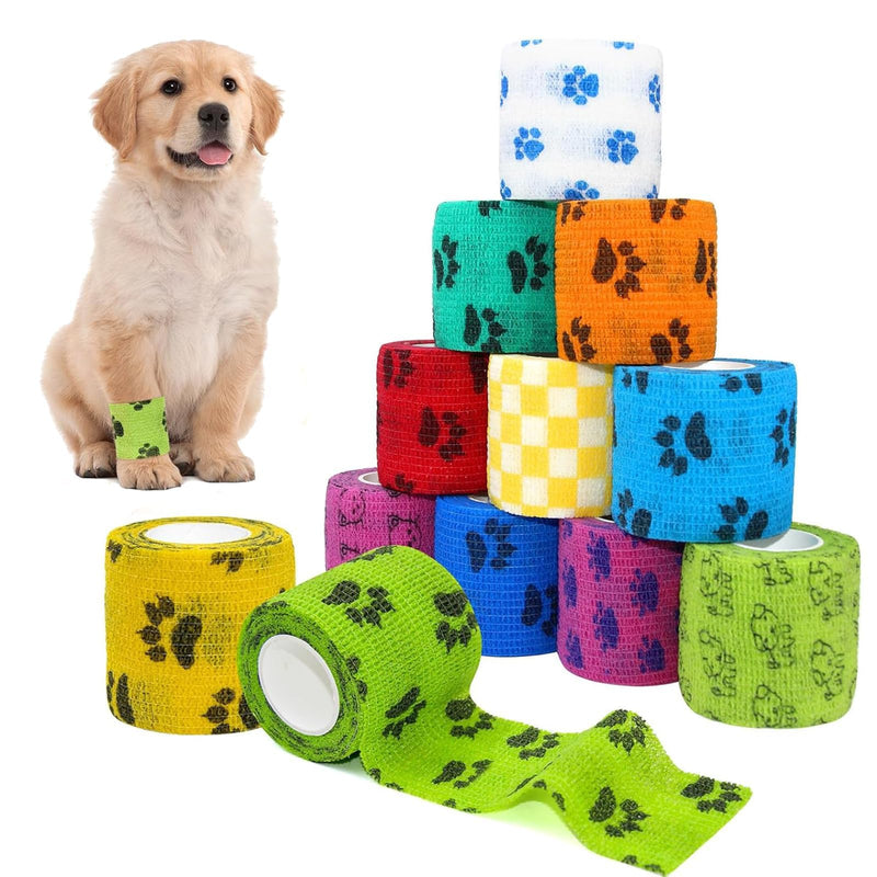 12 Rolls Self-Adhesive Bandage Dog Vet Bandage Elastic Self-Adhesive Bandage, Self-Adhesive Bandage, Plaster Bandages, Cohesive Pet Vet Wrap for Cat, Dog, Horse Leg Adhesive Bandage (2.5 cm x 4 m) - BeesActive Australia