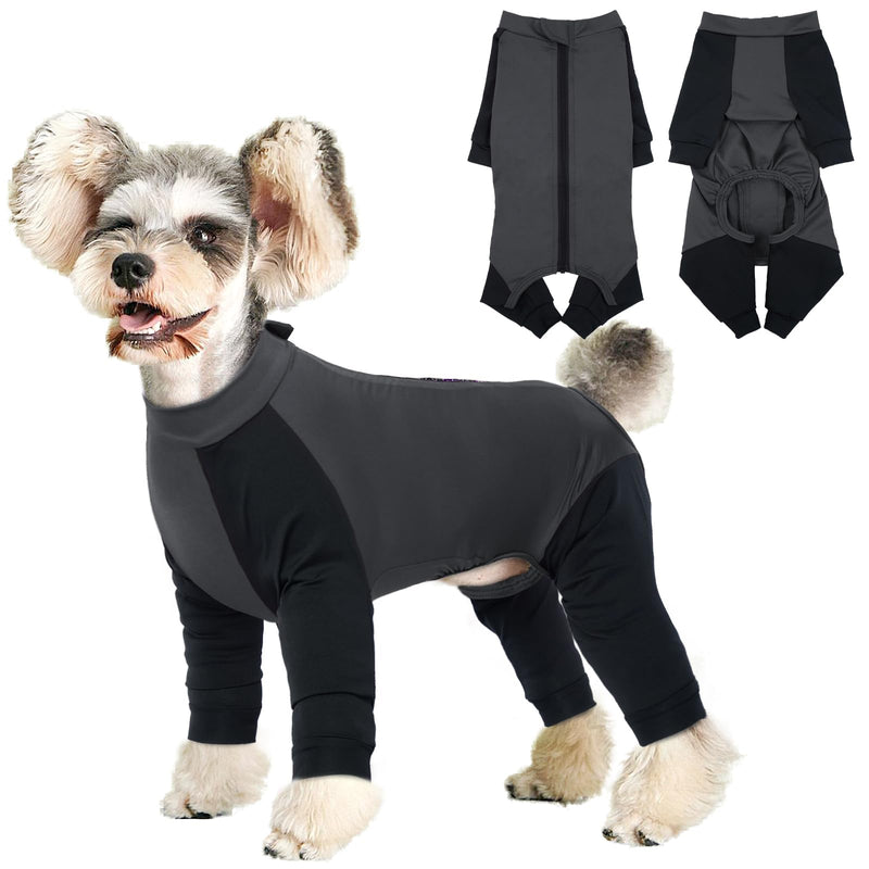 Hjyokuso dog jumpsuit with legs, dog pajamas, dog pajamas for small dogs, dog pajamas with zipper, body dog after surgery for Chihuahua, Pomeranian, Yorkshire Terrier, Bichon Frisé S gray - BeesActive Australia