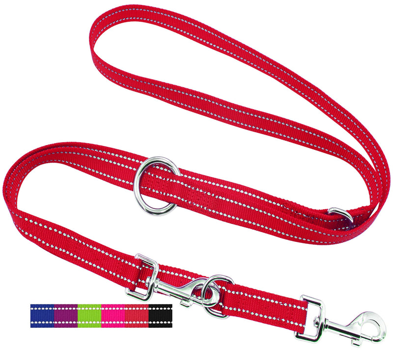 DEY - Premium dog leash nylon 2m | Reflective | 3-way adjustable | for small, medium and large dogs | many colors | double leash dog | Towline | Lead leash | Puppy leash | Red, XS [XS] - 1.0 x 200 cm Red-Reflective - BeesActive Australia