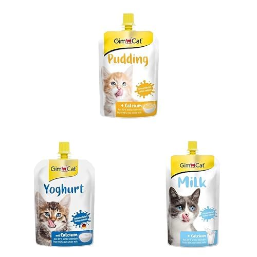 Bundle of GimCat dairy products - 1 x 150 g GimCat pudding, 1 x 150 g GimCat yoghurt, 1 x 200 g GimCat milk - BeesActive Australia
