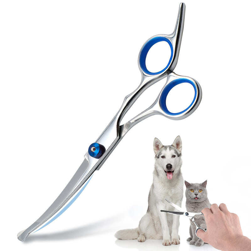 Curved dog scissors, dog scissors for dogs and cats, stainless steel fur scissors, dog safety round tip, professional dog hair scissors with adjustable screw (total length 17 cm) - BeesActive Australia