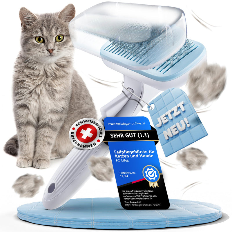 Cat brush [with cover] - grooming brush for long and short-haired cats, removes loose hair and tangles from your cat [auto-clean system] fur brush cat accessories, indoor cat brush | FC LINE - BeesActive Australia