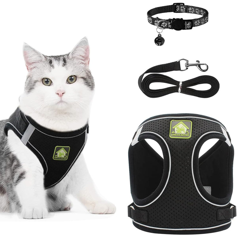 REESTBOO Cat Harness with Leash, Escape-Proof, Lightweight Cat Chest Harness with Collars and Leads, Adjustable Reflective Cat Strap for Cats, Kittens, Puppies, Black (S) S - BeesActive Australia