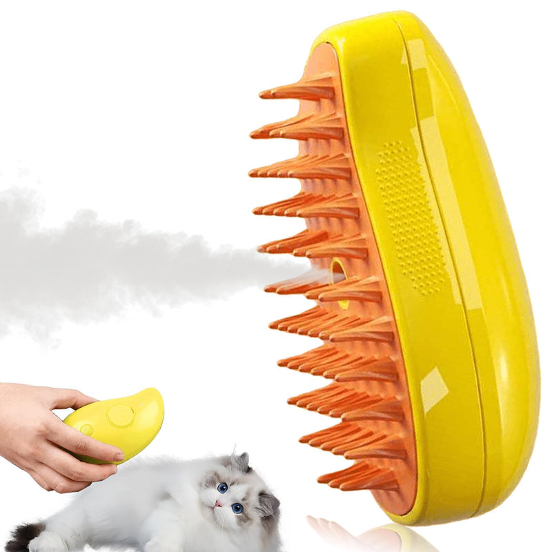 GOMETY Steamy Cat Brush, 3-in-1 Cat Steamy Brush, Cat Brush with Steam, Cat Brush with Water Tank, Cat Brush Long Hair Cat Brush Short Hair Spray Cat Brush for Cats (Yellow) - BeesActive Australia