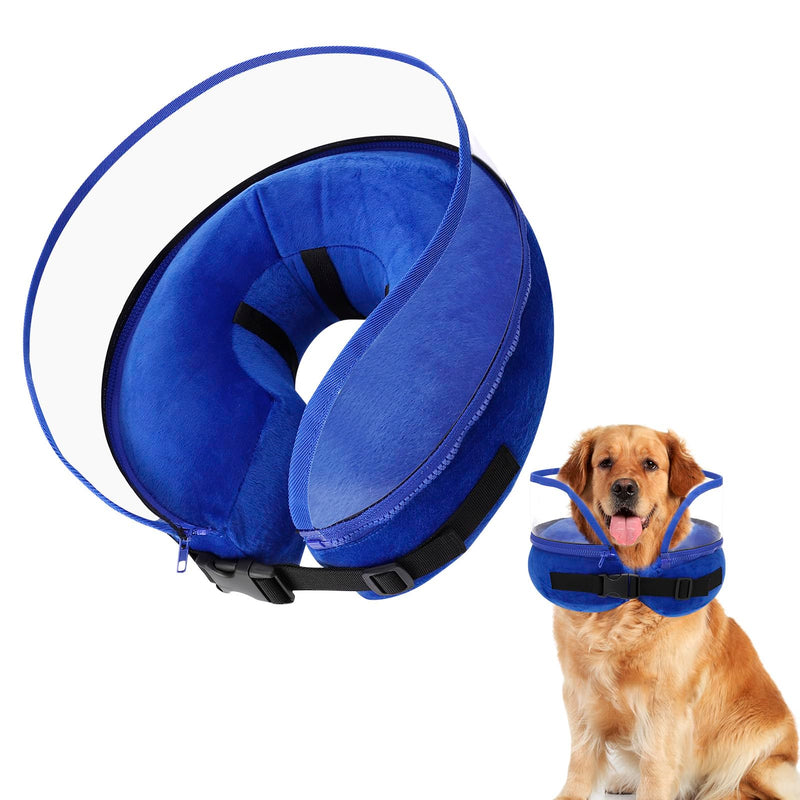 Lvefyti Inflatable dog collar, adjustable dog collar, leak protection with protective layer, breathable Elizabethan dog bodysuit after surgery, recovery collar, prevention of bite and lick wounds (blue, L) blue L (neck circumference: 30.5-45.7cm/12"-18") - BeesActive Australia