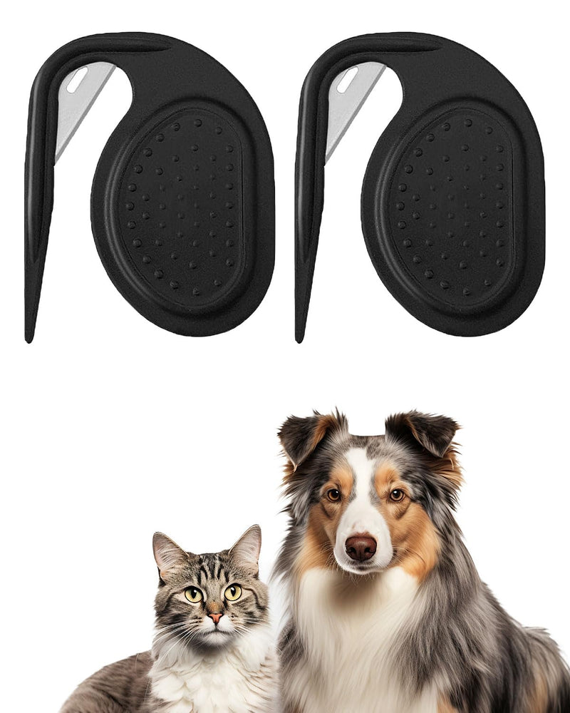 Cat detangling knife, 2 pieces compact non-slip black cat detangling knife with steel blade, removing matted and loose hair, suitable for medium-haired to long-haired cats and dogs - BeesActive Australia
