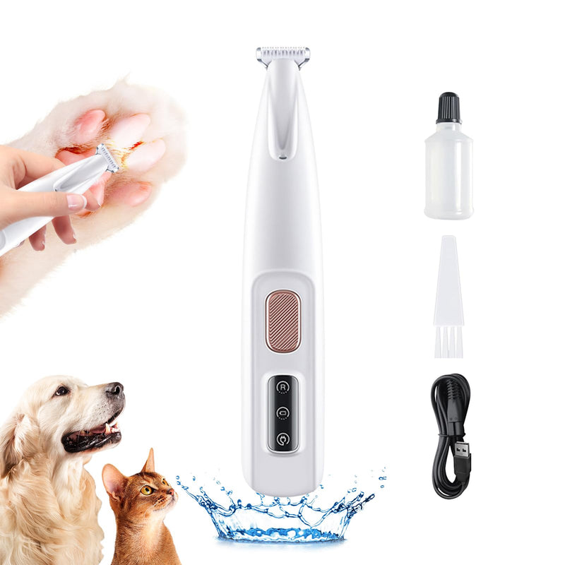 Skeadex Quiet Dog Clipper, Rechargeable Paw Trimmer for Dogs and Cats, Waterproof Professional Dog Trimmer with LED Light, for Thick Long Curly (White) White - BeesActive Australia